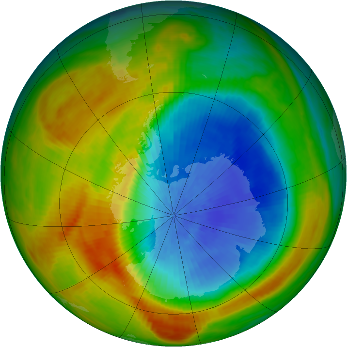 Antarctic ozone map for 18 October 1982